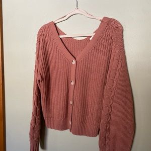 Pink Cable Knit Cardigan Sweater